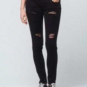 RSQ Ibiza Skinny Jeans Black Distressed Juniors Size 1 Stretch Denim Tillys